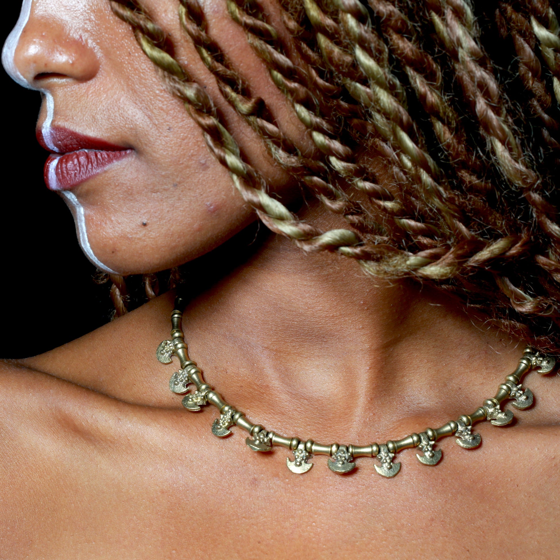 Tribal Brass Beaded Arrows Necklace