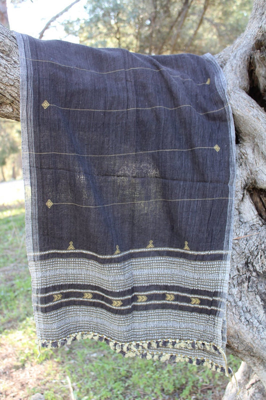 Organic Cotton Plant Dye Handwoven Gujarati Tribal Shawl ~
