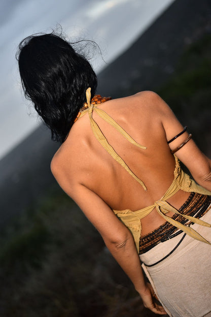 Earth Frayed Top ⋙ Natural Dye ⋙ Handwoven Cotton