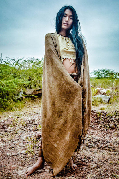 Earthy Raw Silk Shawl • Plant Dyed