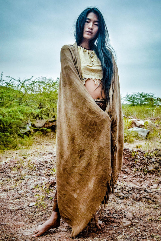 Earthy Raw Silk Shawl • Plant Dyed