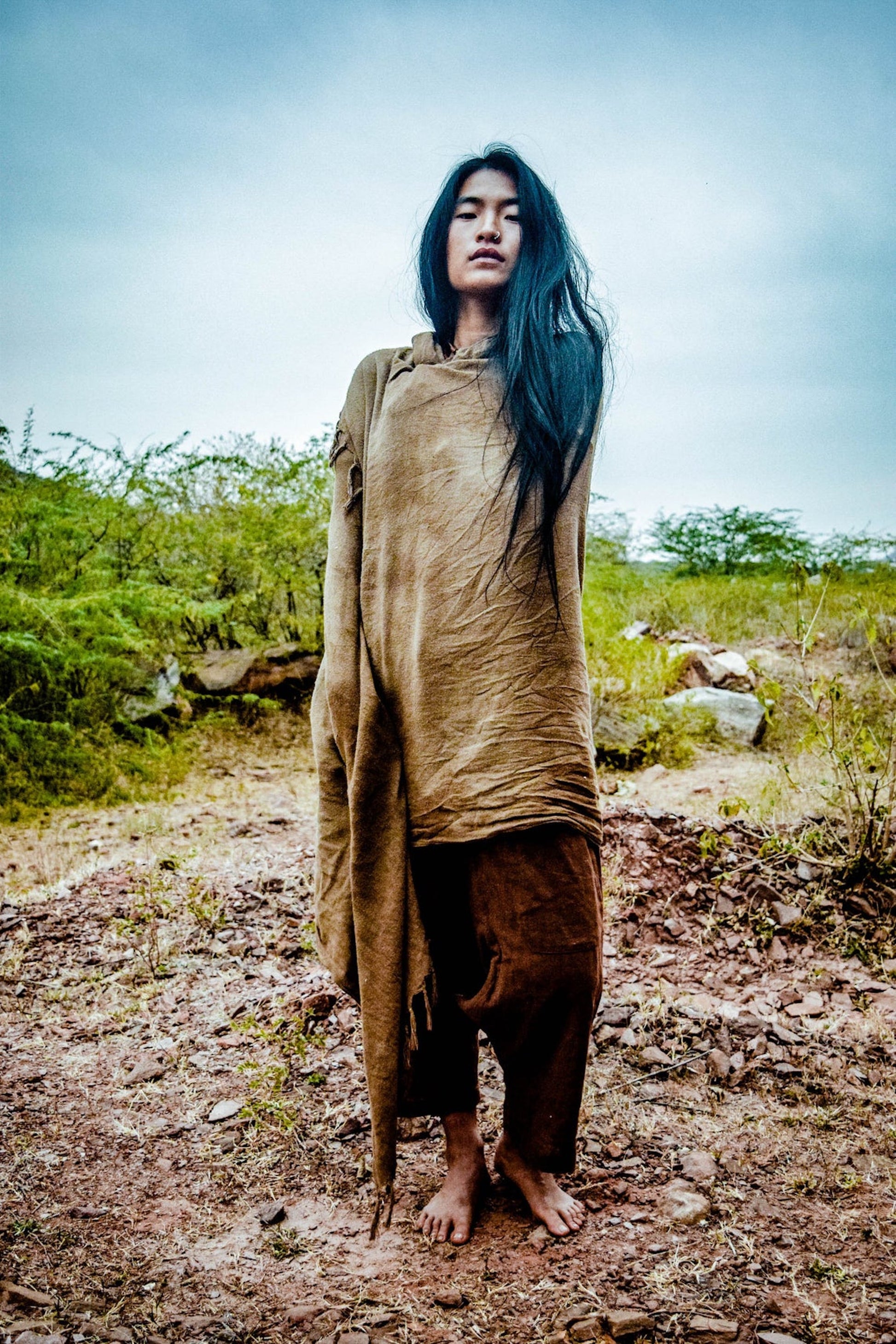 Earthy Raw Silk Shawl • Plant Dyed