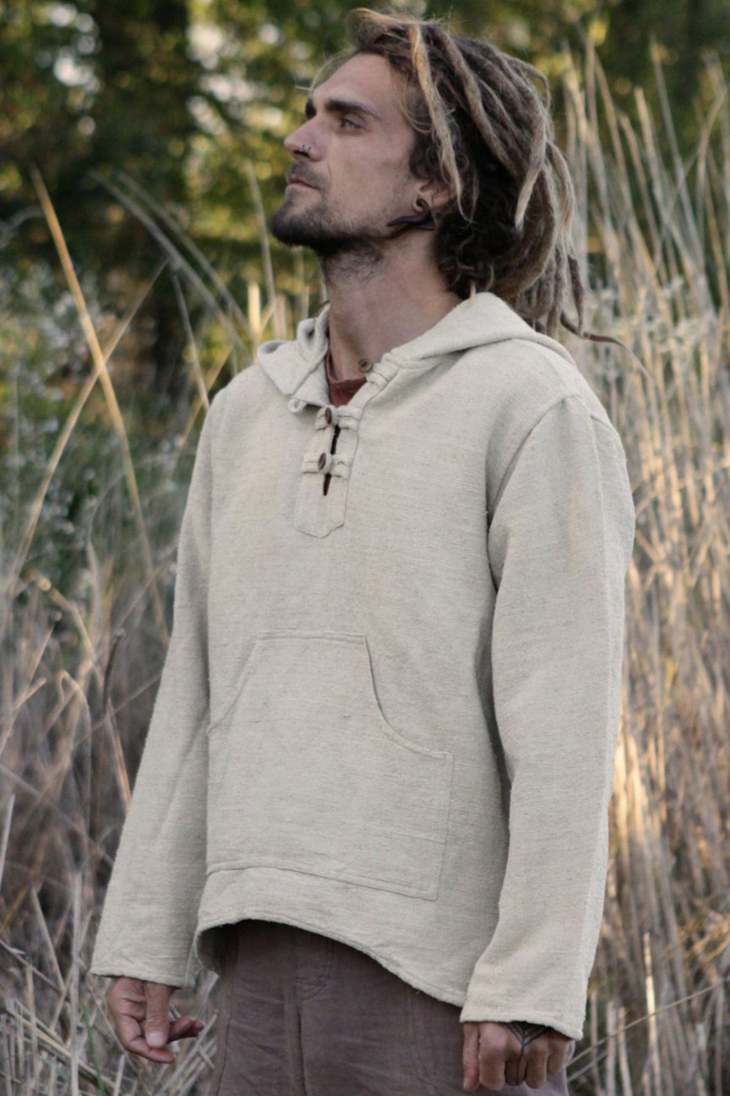 Shirt with Hoodie ~ Handwoven Raw Silk