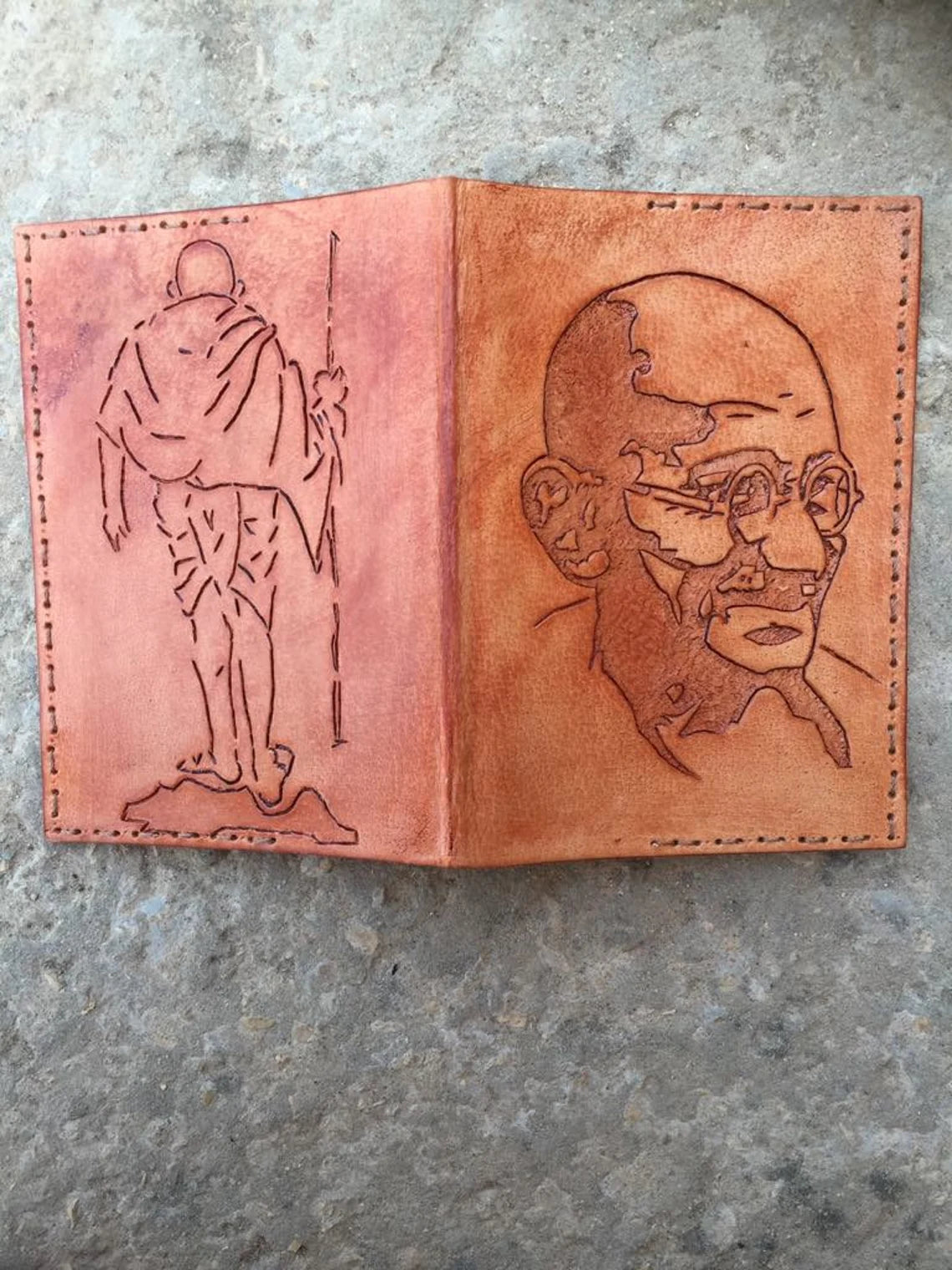 Gandhi Passport Cover ⋘⋙ Hand Carved Leather