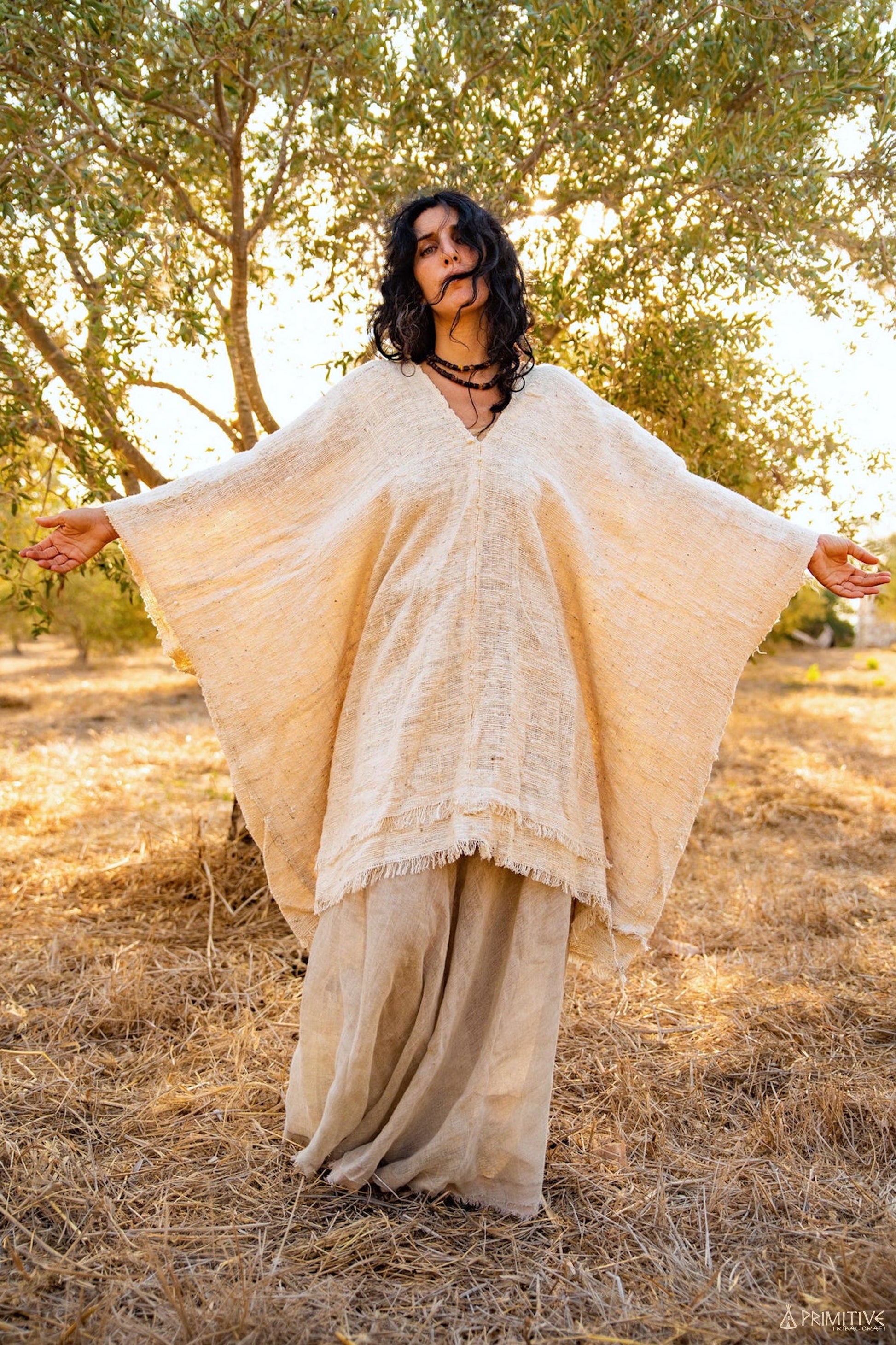 Frayed Raw Cotton Poncho