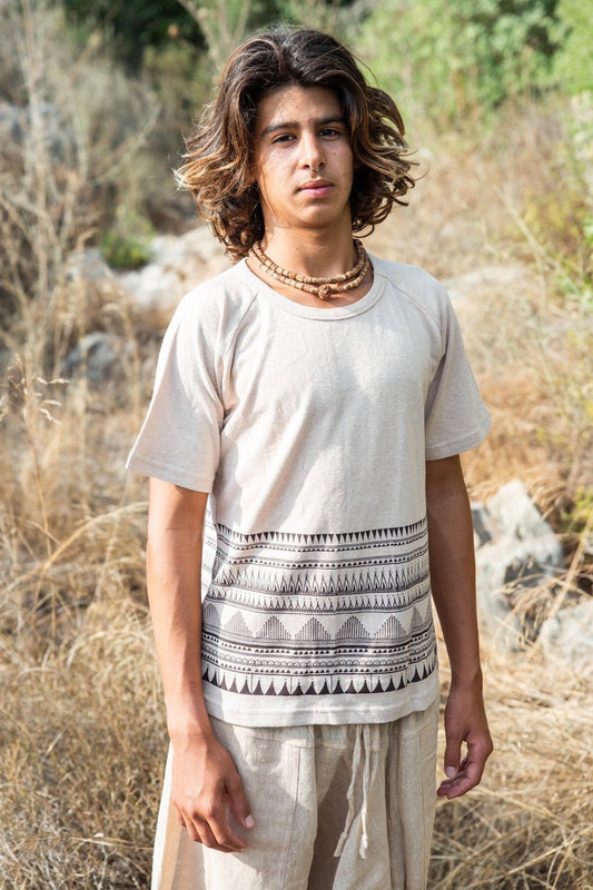 Hemp cotton t-shirt with tribal print Boys Size / XS Men Size