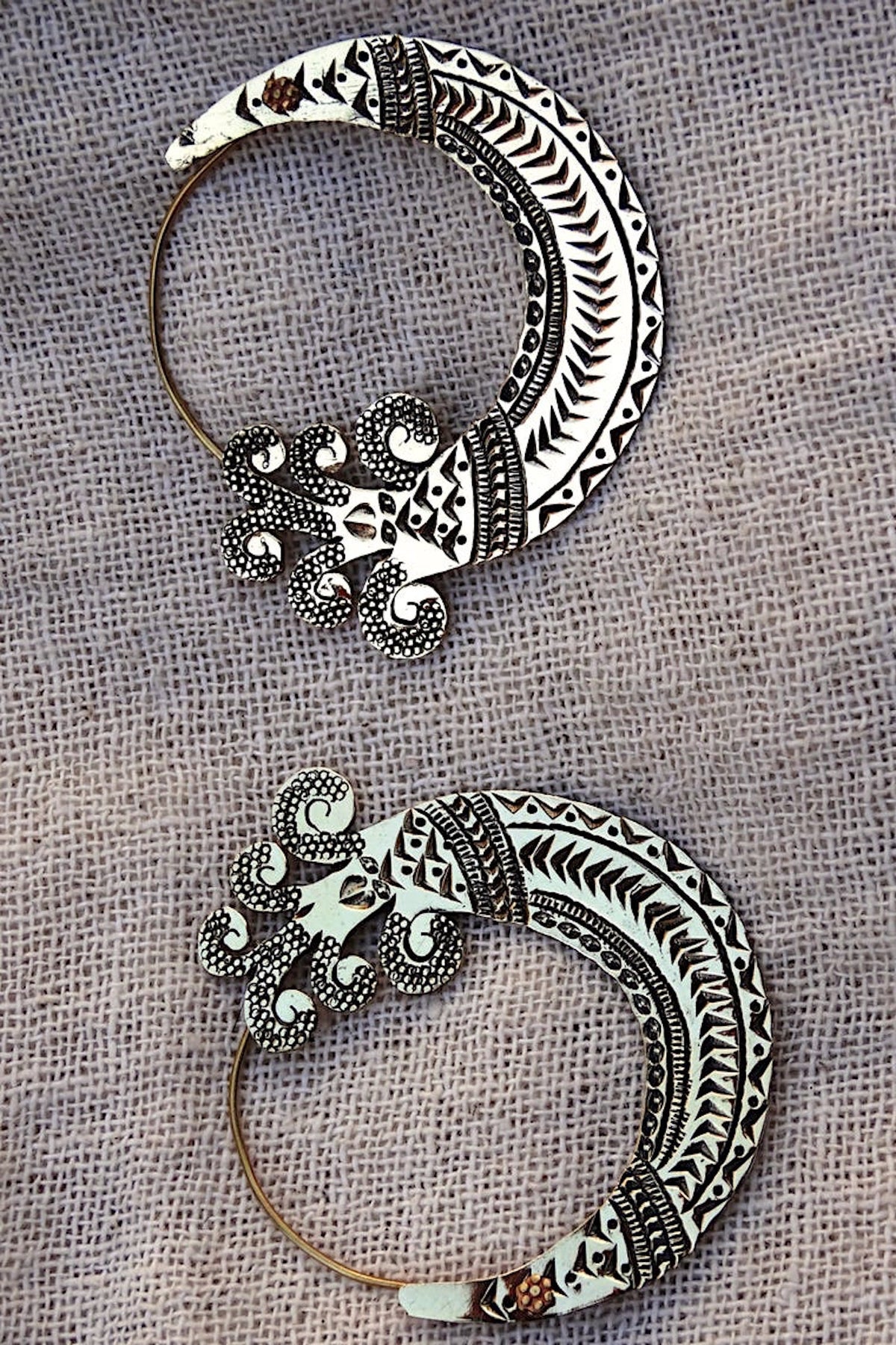 Handcarved Tribal Brass Earrings