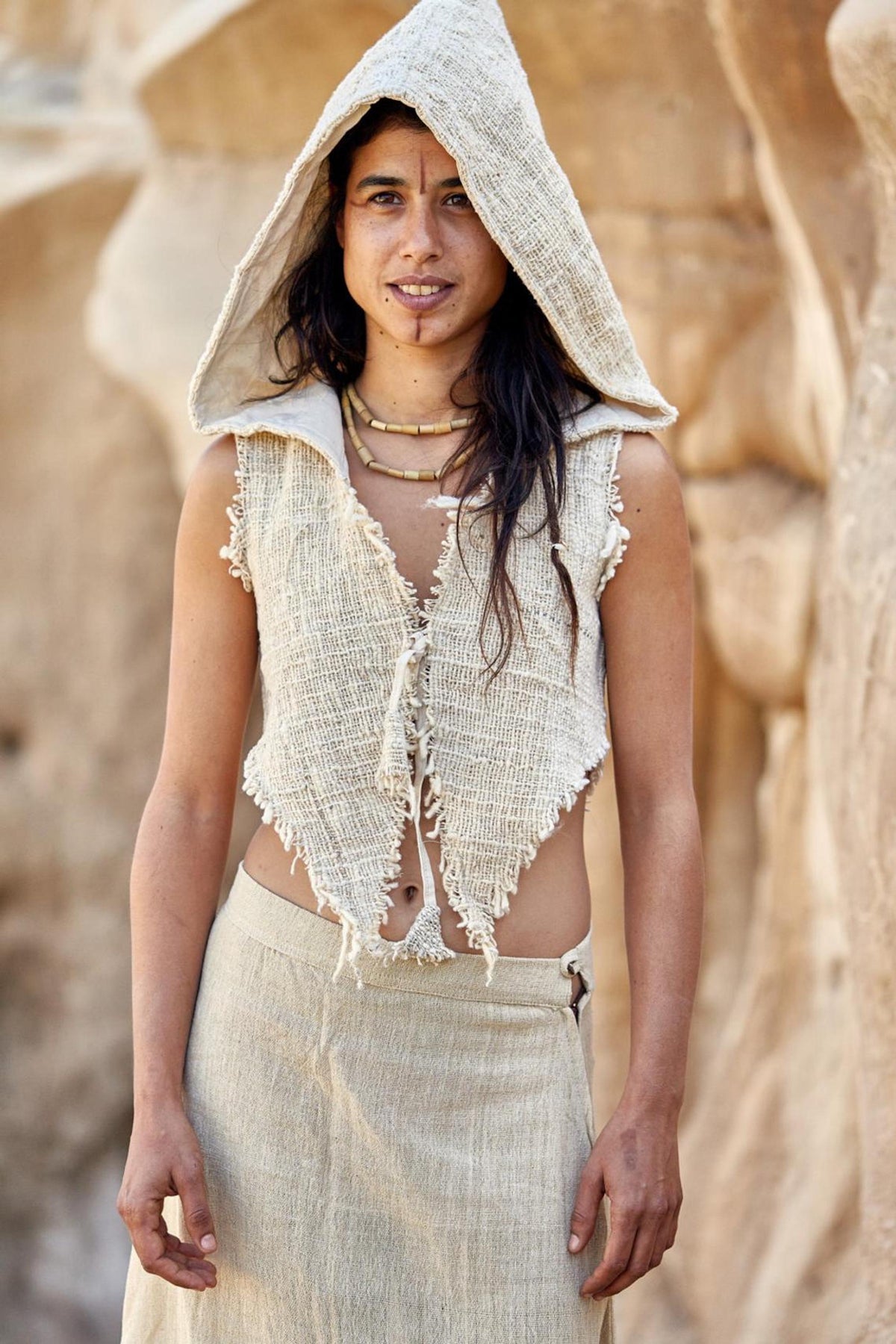 Rough Cotton Pixie Hooded Vest
