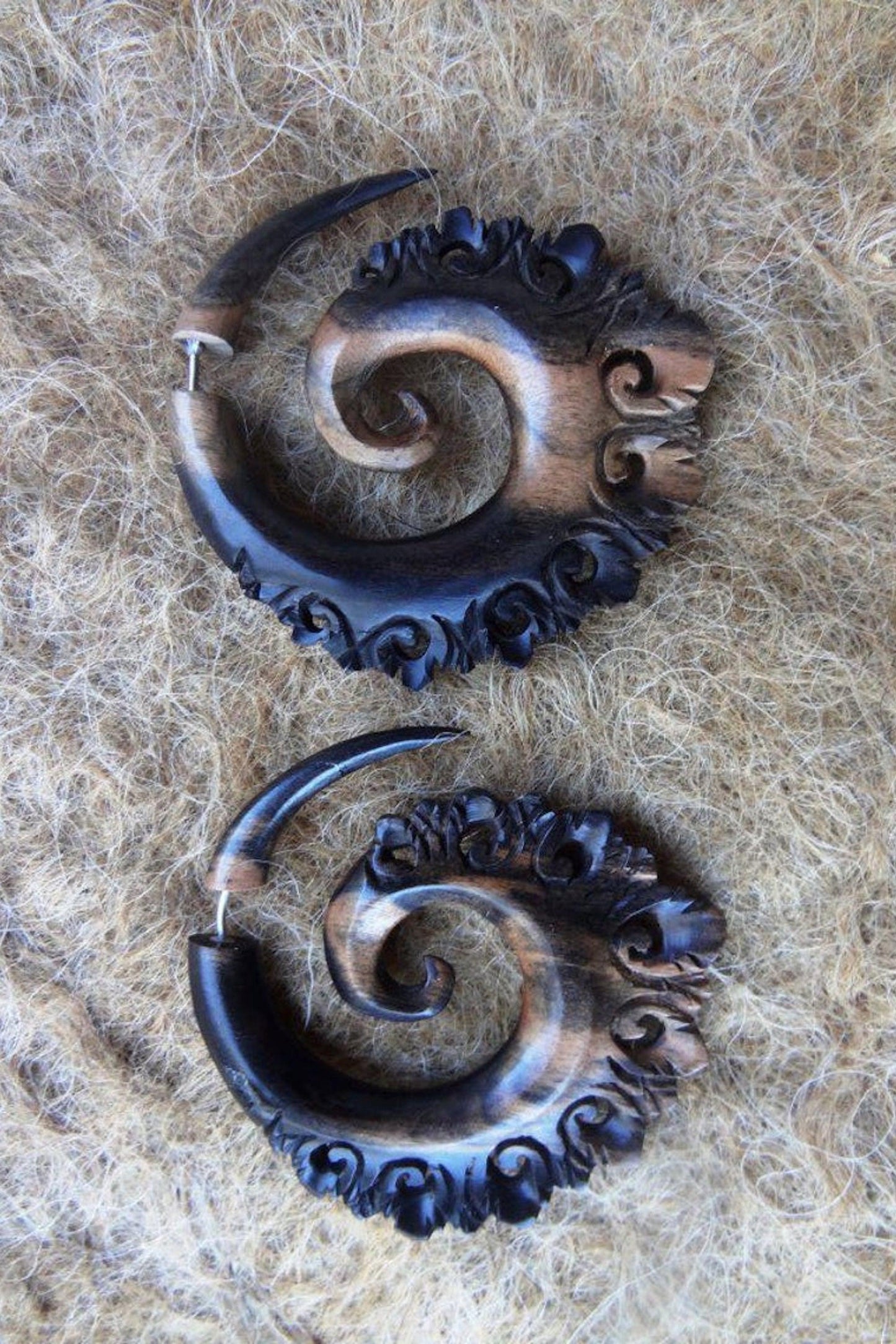 20% OFF ~ Carved Wood ๑ Tribal Earrings ๑