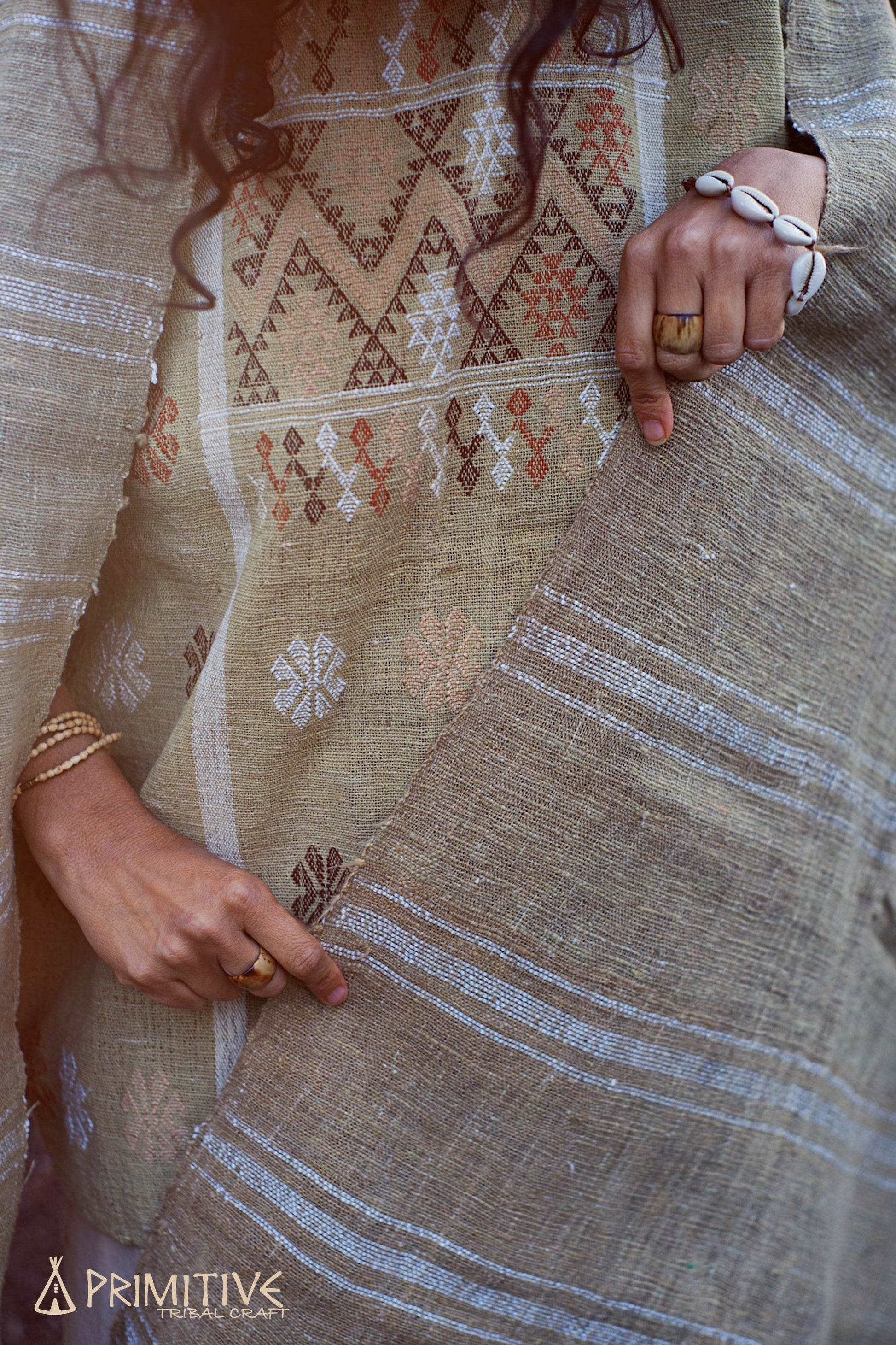 Wild Green Cotton Handspun Handloom Shawl with Patterns