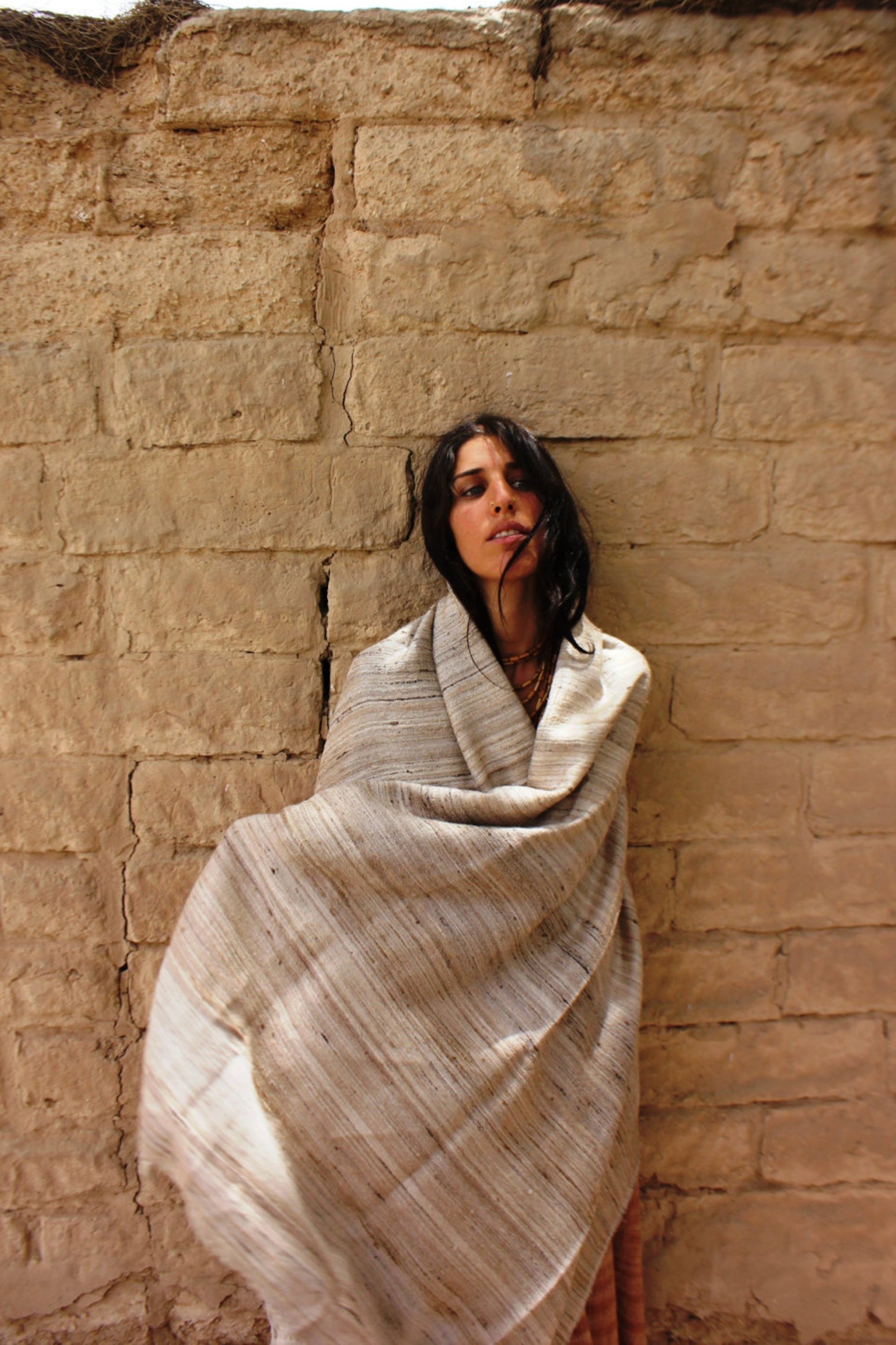 Traditional HandWoven Silk And Wool Shawl ~