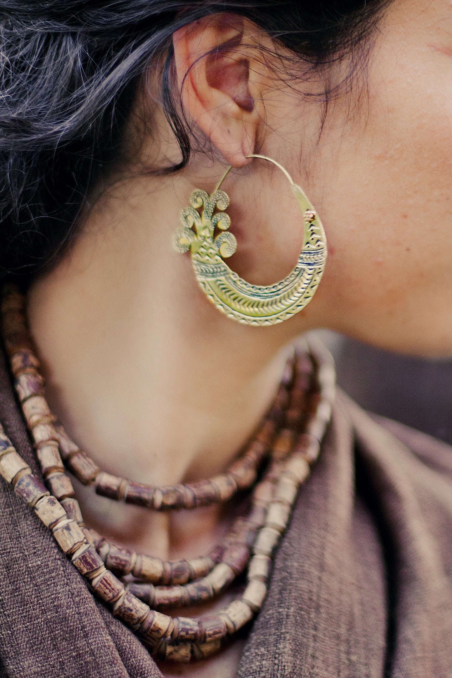 Handcarved Tribal Brass Earrings