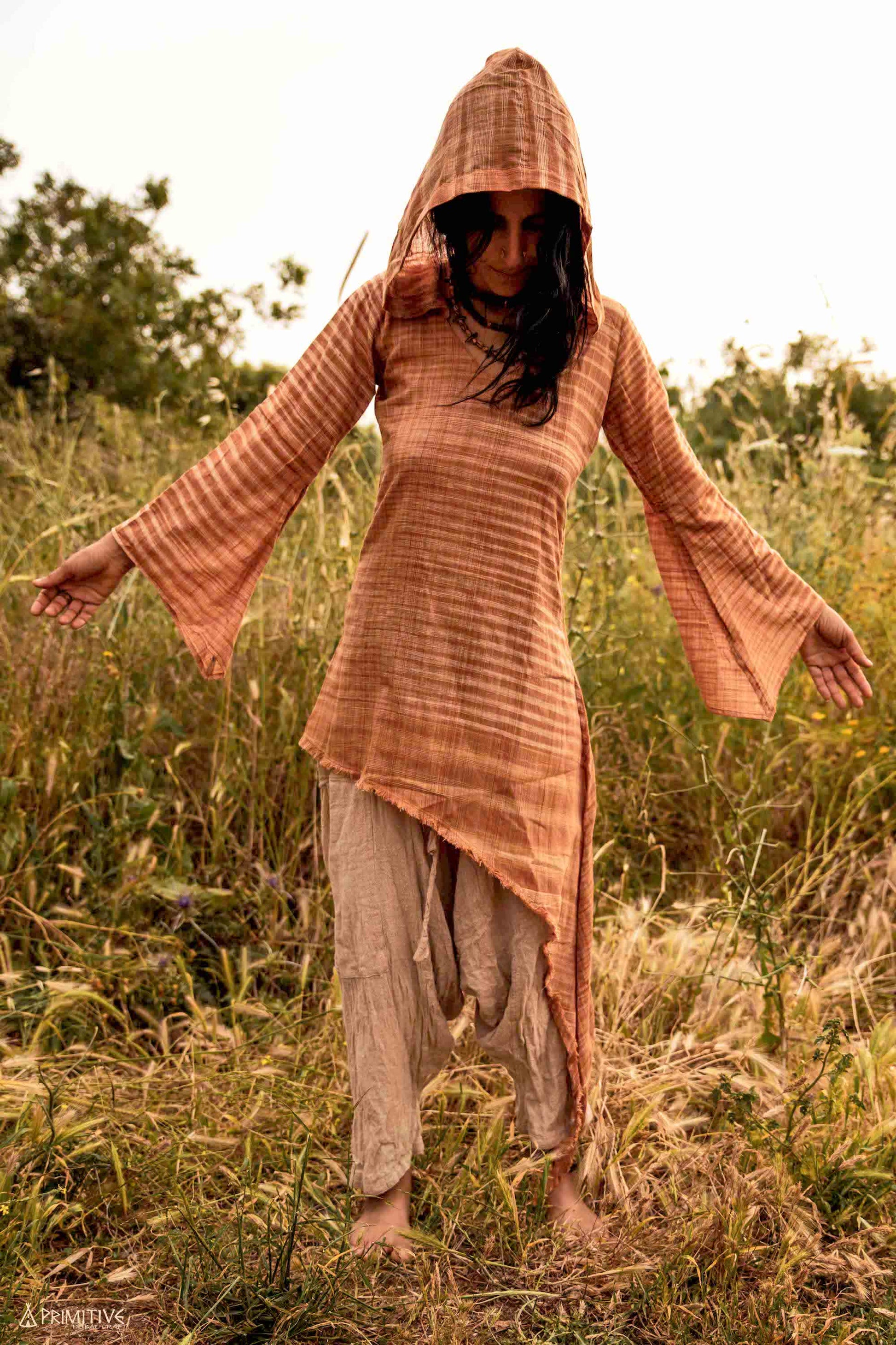 Asymmetrical Dress with Hoodie ⋙ Handwoven Khadi Cotton